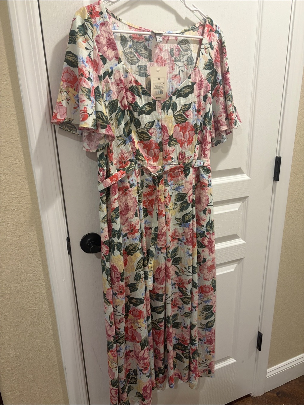 A New Day Pink and Green Floral Dress size 16